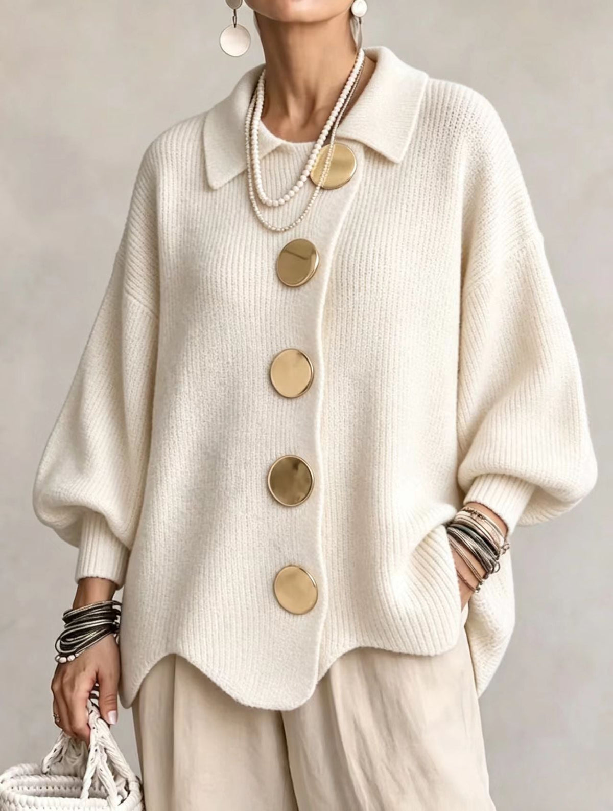 Eulalie - Cárdigan oversize con botones dorados