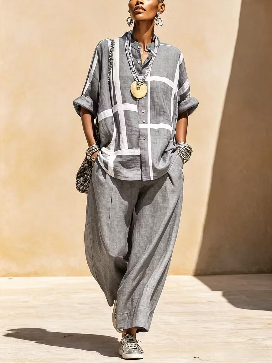 Isolde - Conjunto de camisa amplia y pantalón casual