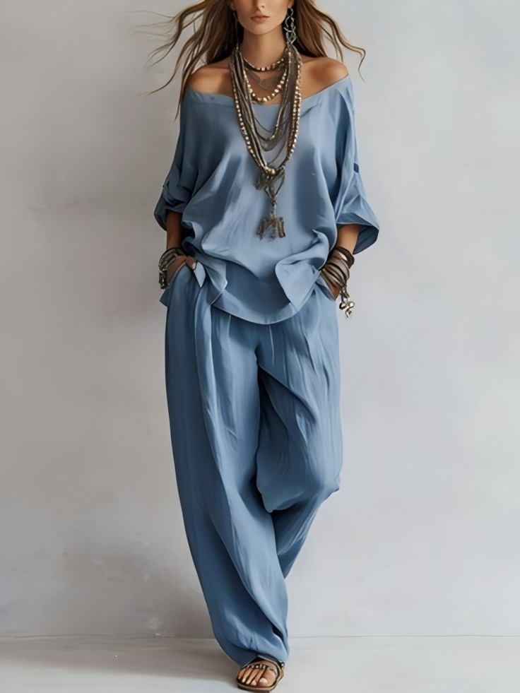 Gabriella - Conjunto Hombros Descubiertos y Pantalón Palazzo