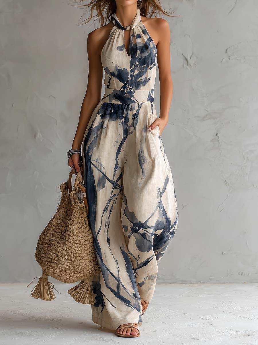 Daniela - Mono Elegante a Gamba Ancha con Stampa Artistica