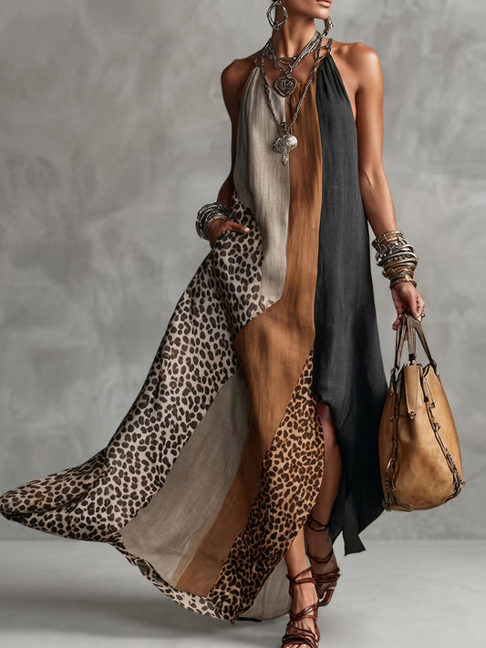 Vega - Vestido maxi de leopardo premium
