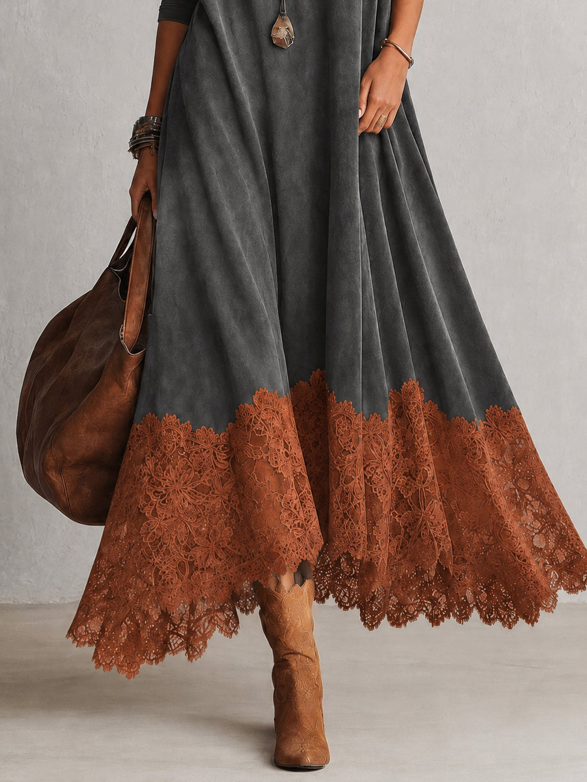 Evangeline - Vestido Maxi Vintage con Encaje