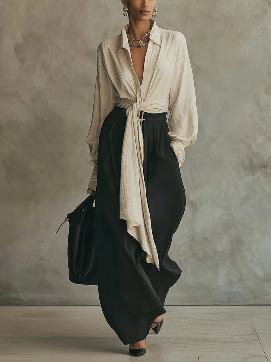 Serena - Look elegante con pantalón recto y lazo
