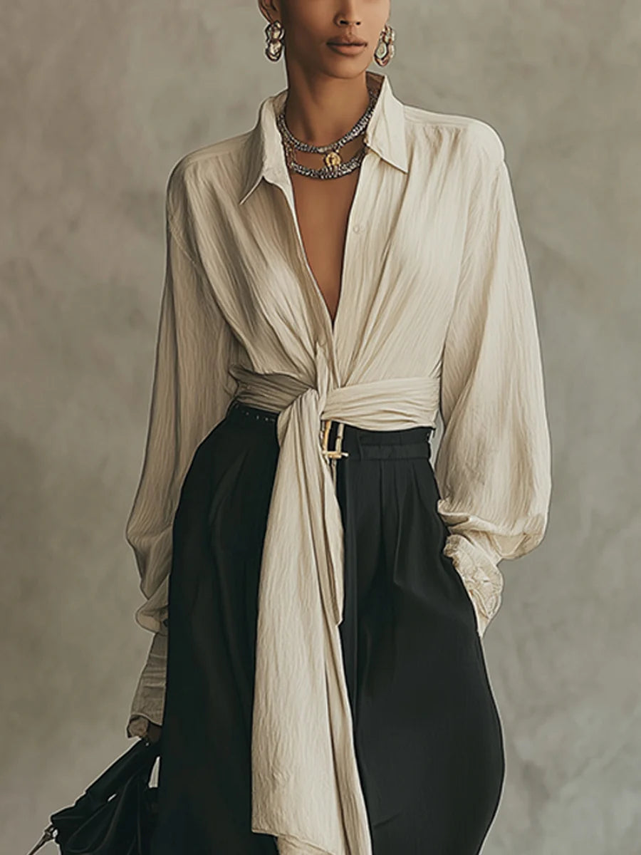 Serena - Look elegante con pantalón recto y lazo