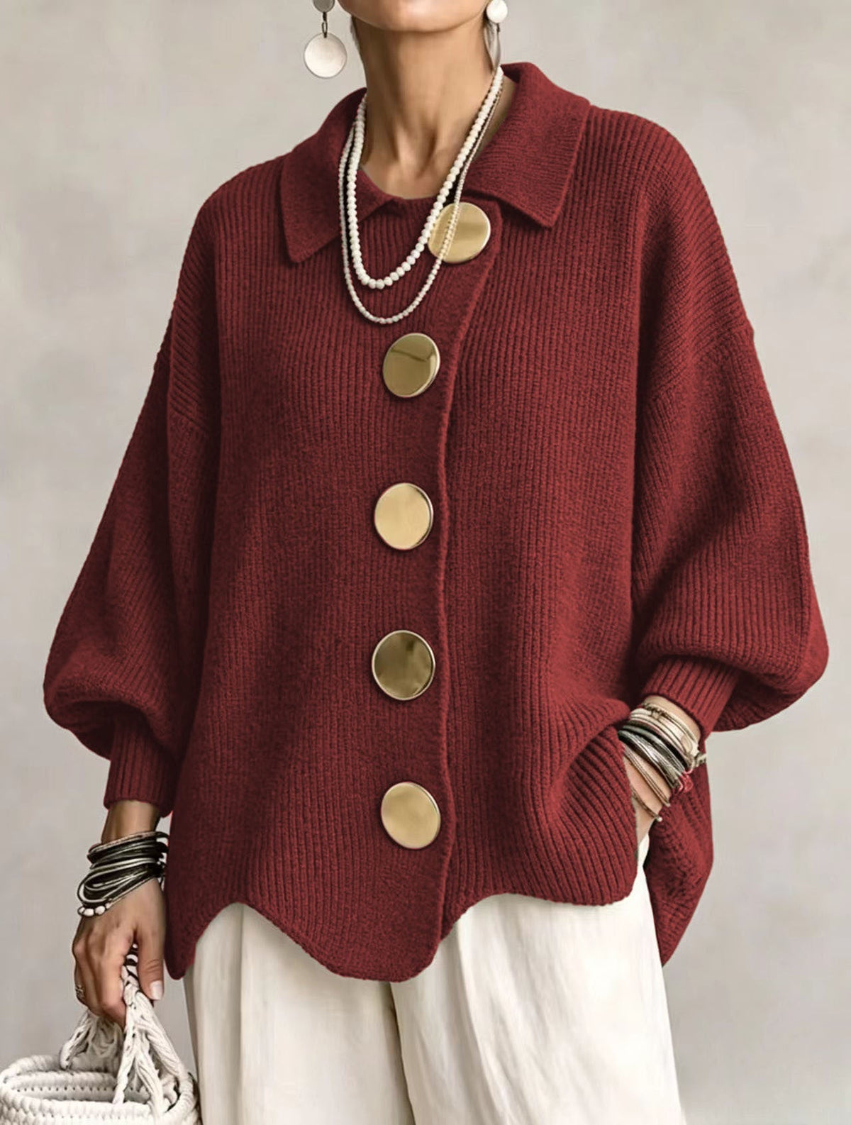 Eulalie - Cárdigan oversize con botones dorados