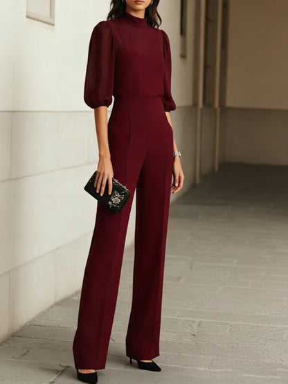 Elarith - Conjunto Elegante Blusa semitransparente y pantalón palazzo