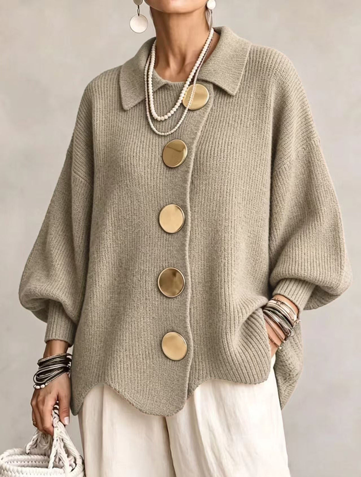 Eulalie - Cárdigan oversize con botones dorados