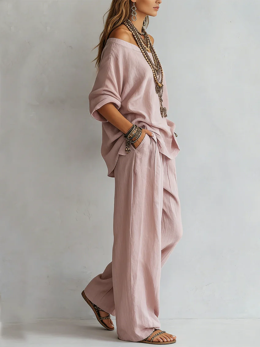 Gabriella - Conjunto Hombros Descubiertos y Pantalón Palazzo