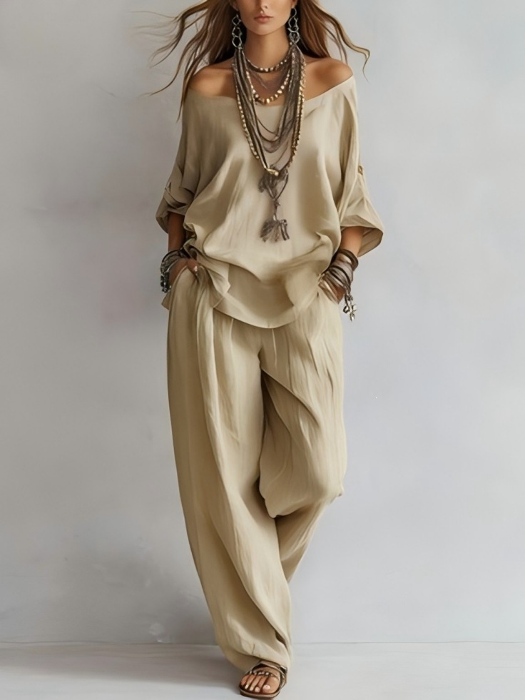 Gabriella - Conjunto Hombros Descubiertos y Pantalón Palazzo