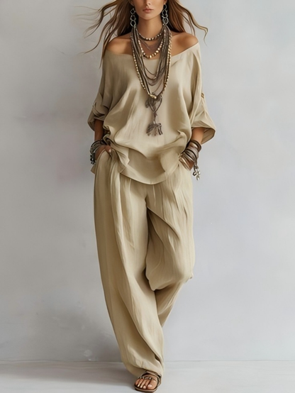 Gabriella - Conjunto Hombros Descubiertos y Pantalón Palazzo