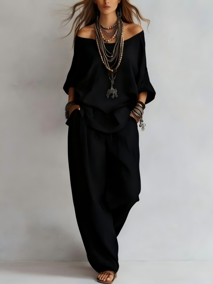 Gabriella - Conjunto Hombros Descubiertos y Pantalón Palazzo