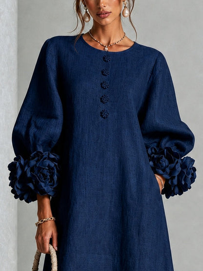 Cressida - Vestido azul marino con flor escultural