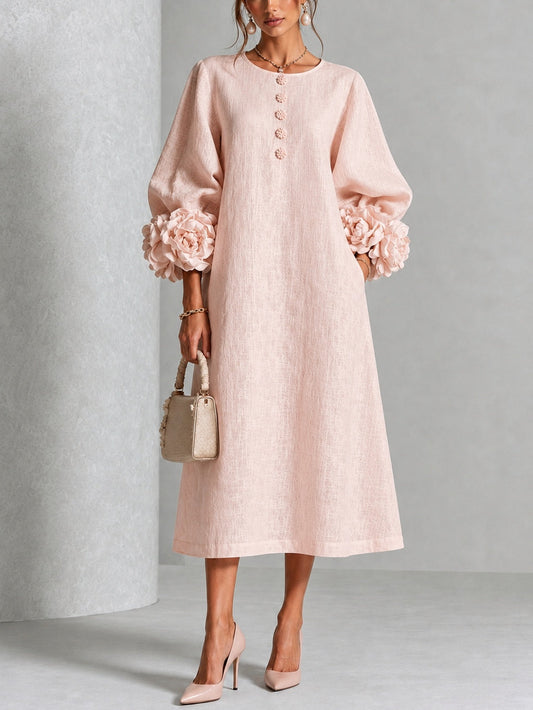 Ottoline - Vestido rosa con flor escultural