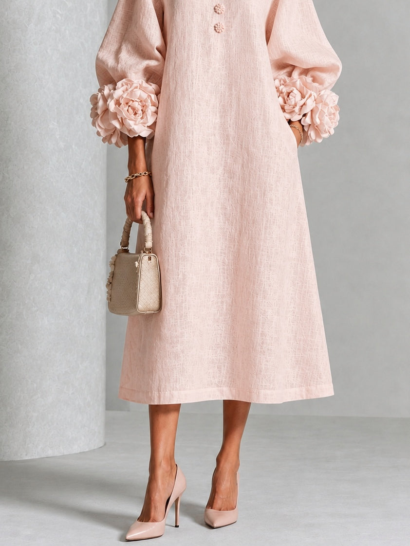 Ottoline - Vestido rosa con flor escultural