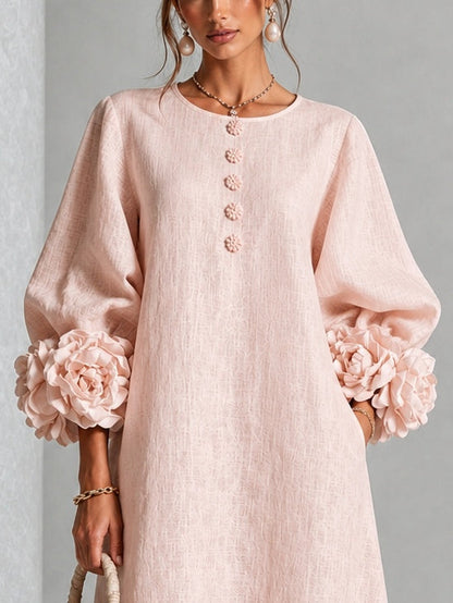 Ottoline - Vestido rosa con flor escultural