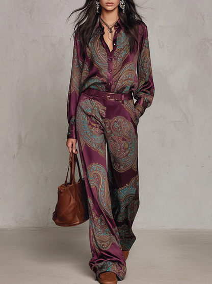 Violette - Conjunto Borgoña de Estampado Paisley