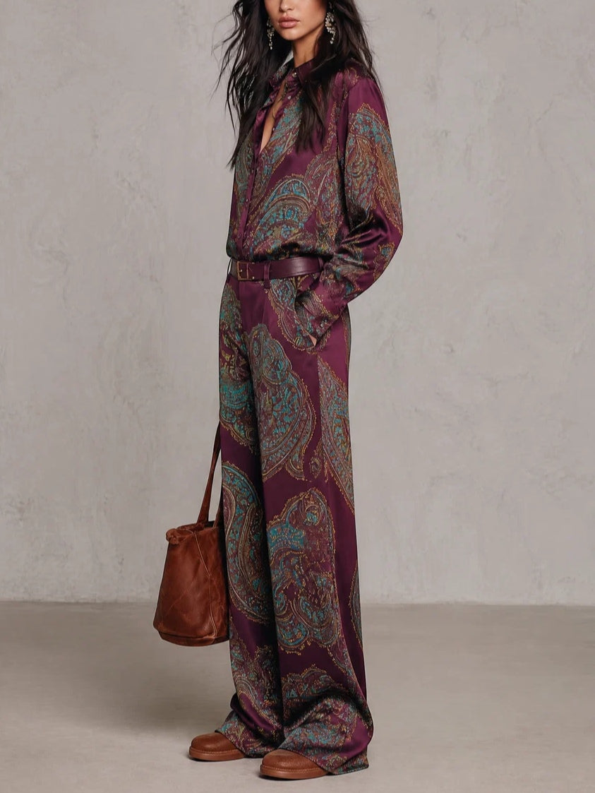 Violette - Conjunto Borgoña de Estampado Paisley
