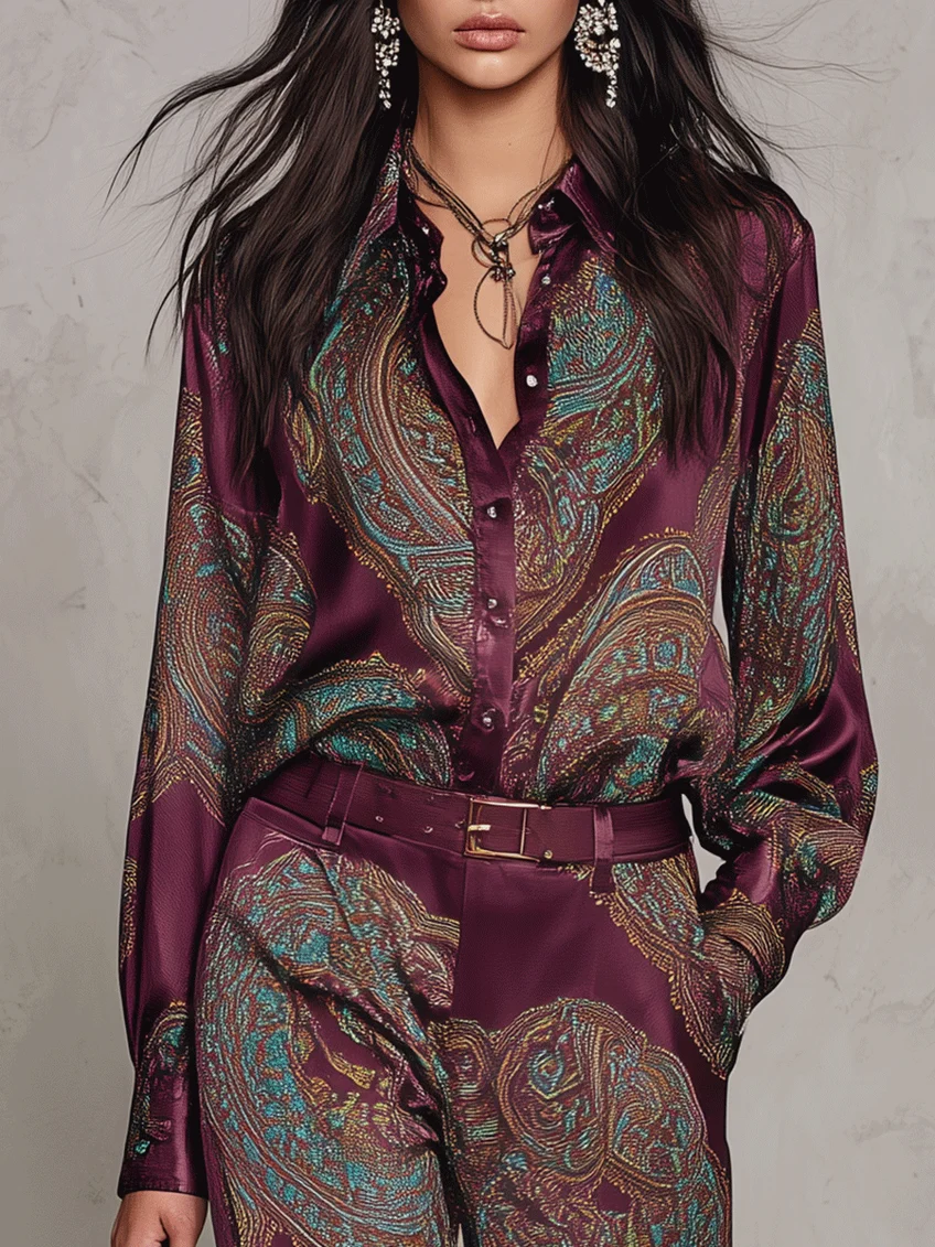 Violette - Conjunto Borgoña de Estampado Paisley