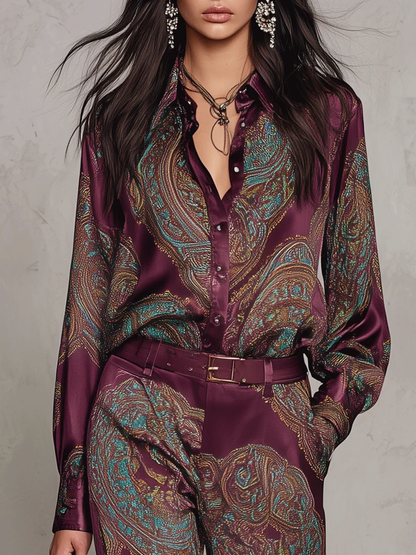 Violette - Conjunto Borgoña de Estampado Paisley
